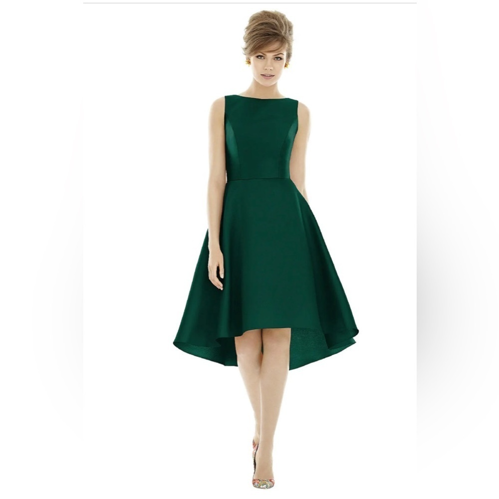 NWOT Alfred Sung Bateau Neck Satin High Low Cocktail Dress Size 4